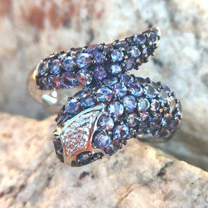 Genuine Tanzanite Snake Ring 925 Sterling Silver Gemstones Natural Zircon Size 7
